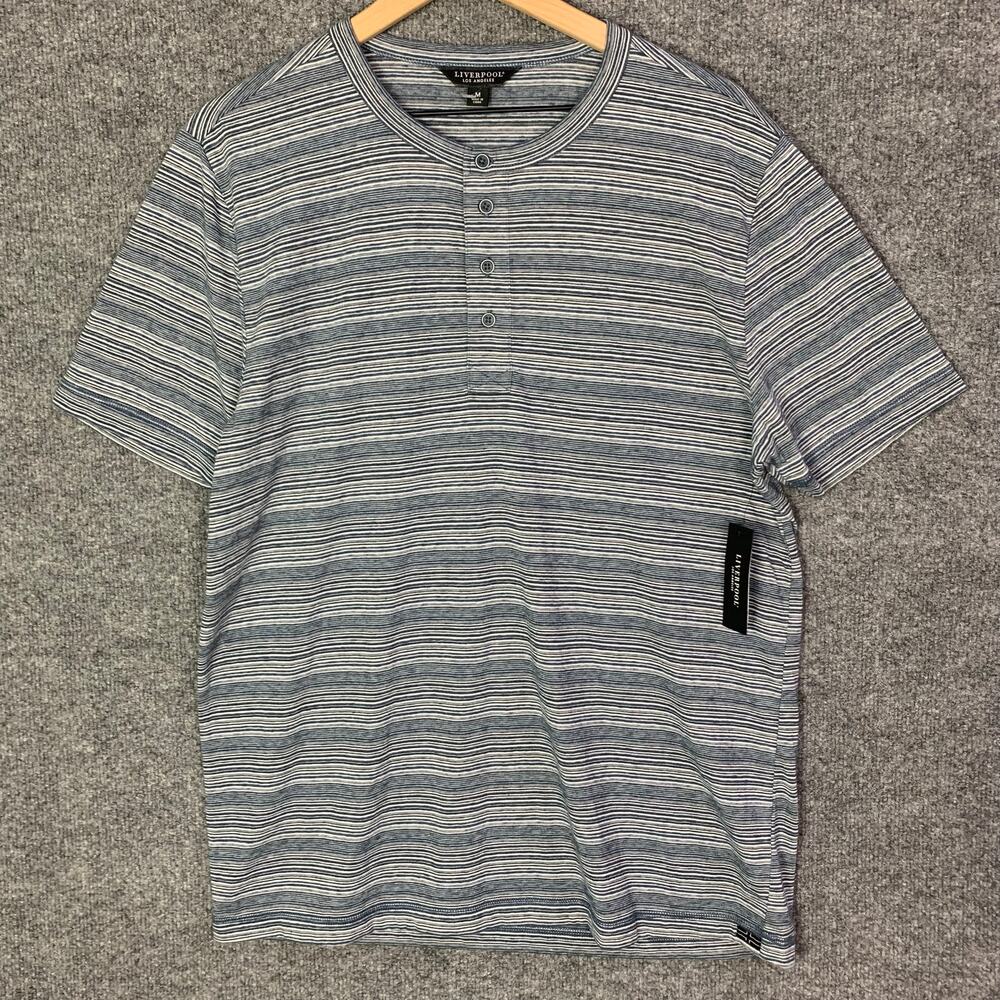 NEW Liverpool Los Angeles Short Sleeve Striped Henley T-Shirt SZ M‎